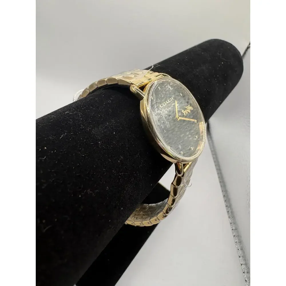 Coach Elliot Women Watch Gold Ip Black Dial Crystal Markers Nwt 14504291 Gold